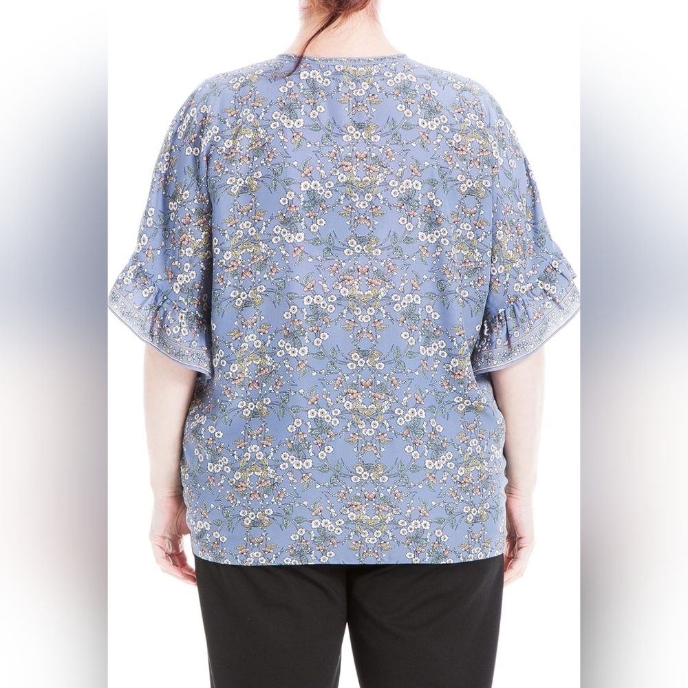 Max Studio Periwinkle Floral Ruffle Sleeve Tie Front Top Plus 2x - Picture 3 of 9